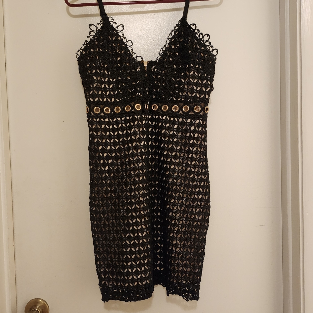 Lace / Threaded Pattern Mini Dress - image 2